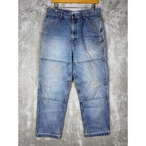 Vtg Utility Jeans Mens 32x32 (Fits 32x30) Blue Denim Double Knee Carpenter Work